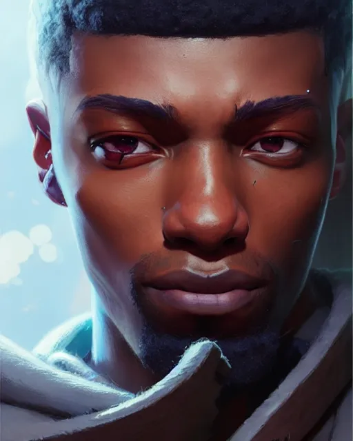 Prompt: baptiste from overwatch, character portrait, portrait, close up, concept art, intricate details, highly detailed by greg rutkowski, michael whelan and gustave dore