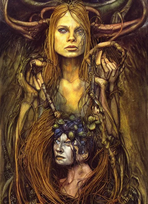 Prompt: portrait of diety of family and farming, coherent! by brom, by brian froud, deep color, strong line, high contrast