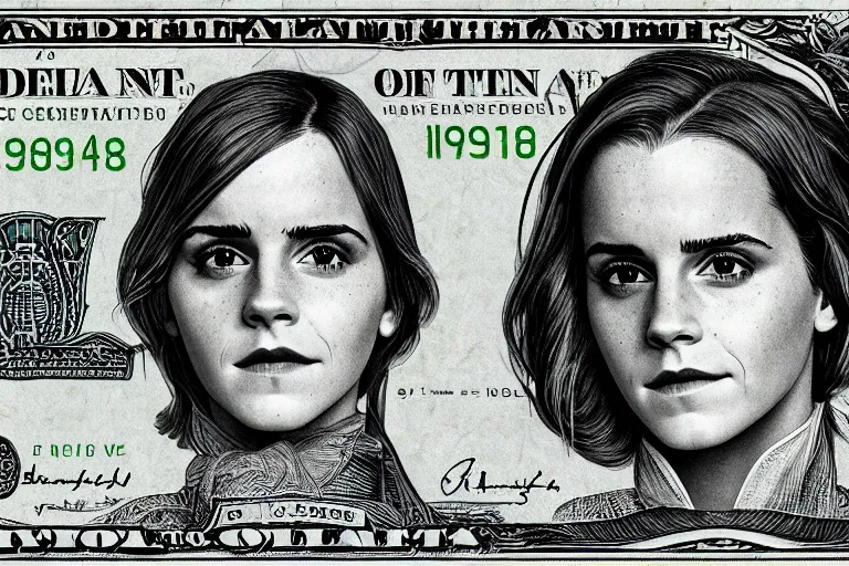 Image similar to emma watson on the american dollar bill