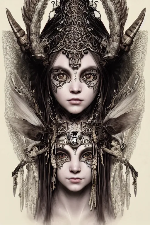 Image similar to A masterpiece ultrarealistic portrait of a Irristible angel princess tribal-shaman-knight-witch-ghost with Skull Iron mask. baroque renaissance girl in the night forest. medium shot, intricate, elegant, highly detailed. trending on artstation, digital art, by Stanley Artgerm Lau, WLOP, Rossdraws, James Jean, Andrei Riabovitchev, Marc Simonetti, Yoshitaka Amano. background by James Jean and Gustav Klimt, light by Julie Bell, 4k, porcelain skin.