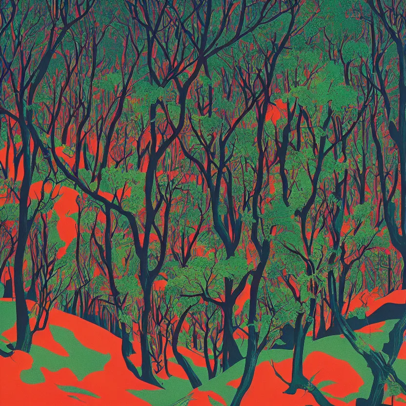 Image similar to serigraph landscape illustrations by american artist eyvind earle.