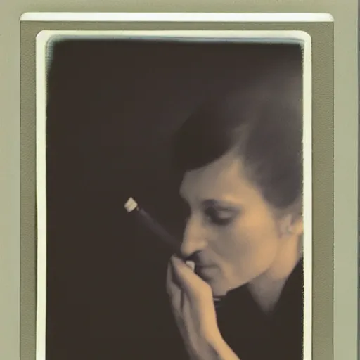 Image similar to anna akhmatova vaping, polaroid, by jamel shabazz