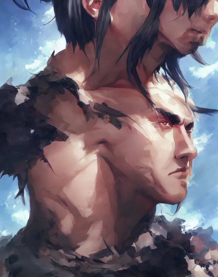 Image similar to anime portrait of nicolas cage as a muscular anime boy by Stanley Artgerm Lau, WLOP, Rossdraws, James Jean, Andrei Riabovitchev, Marc Simonetti, and Sakimichan, trending on artstation