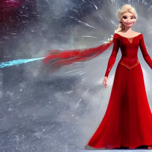 Image similar to elsa in a red dress with fire powers