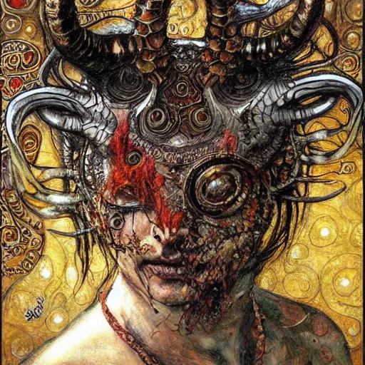 Image similar to horned demon, intricate detail, klimt, royo, whealan,