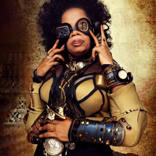 Image similar to oprah winfrey steampunk cyborg, fantasy, sharp focus, contemporary fashion shoot, by edward robert hughes, annie leibovitz and steve mccurry, david lazar, jimmy nelsson, extremely detailed, hyperrealistic, perfect face, octane render