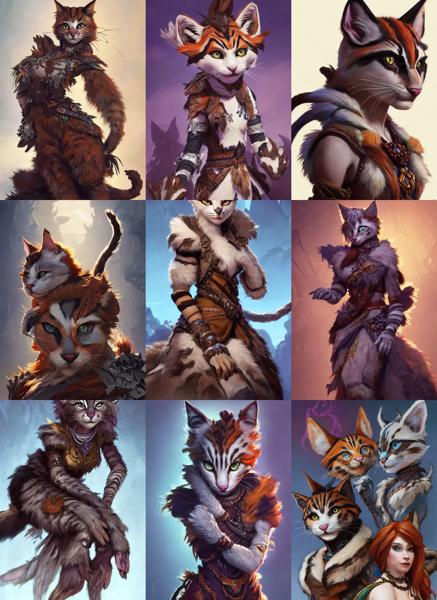 Prompt: characters from cats 2 0 1 9 combined with characters from horizon zero dawn 2, furry fursona anthropomorphic, fantasy, intricate, elegant, highly detailed, digital painting, artstation, concept art, matte, sharp focus, illustration, hearthstone, art by artgerm and greg rutkowski and alphonse mucha