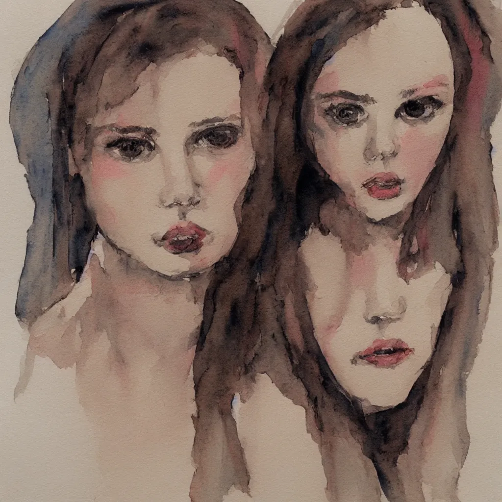 Prompt: sketch, the face of a beautiful girl, watercolor