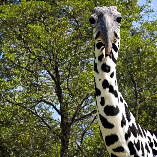 Image similar to long neck animal with spots eating tree leaves