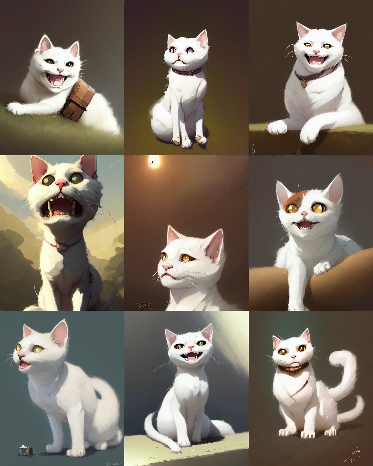 Prompt: A cute white cat with brown spots smiling, details, sharp focus, illustration, by Jordan Grimmer and greg rutkowski, Trending artstation, pixiv, digital Art