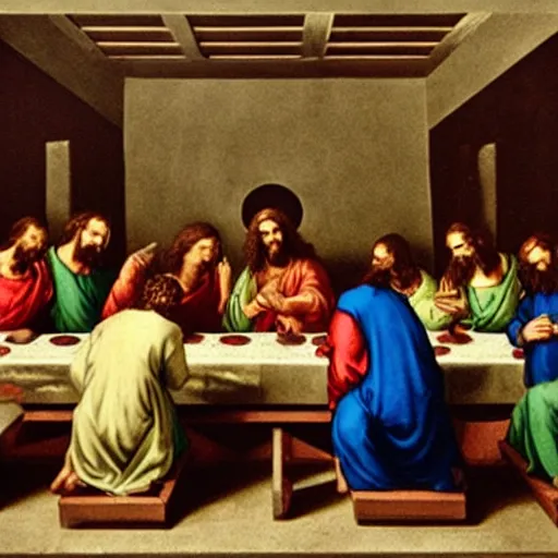 Image similar to jesus is the disk jockey at the last supper