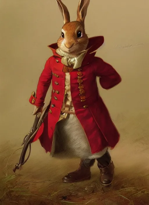Prompt: peter rabbit as a british redcoat from the revolutionary war, digital art by eugene de blaas and ross tran, vibrant color scheme, highly detailed, in the style of romanticism, cinematic, artstation, greg rutkowski