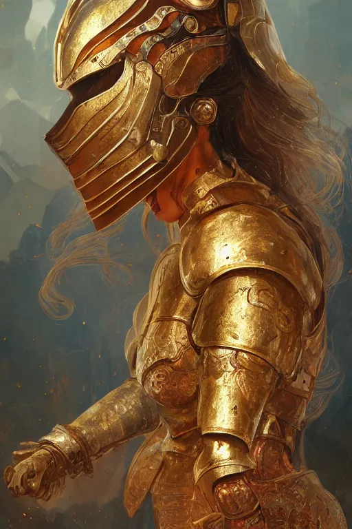 Image similar to portrait knights of Zodiac girl, golden and copper reflected armor, in ruined Agora of Athens, ssci-fi, fantasy, intricate, very very beautiful, elegant, highly detailed, digital painting, artstation, concept art, smooth, sharp focus, illustration, art by tian zi and WLOP and alphonse mucha