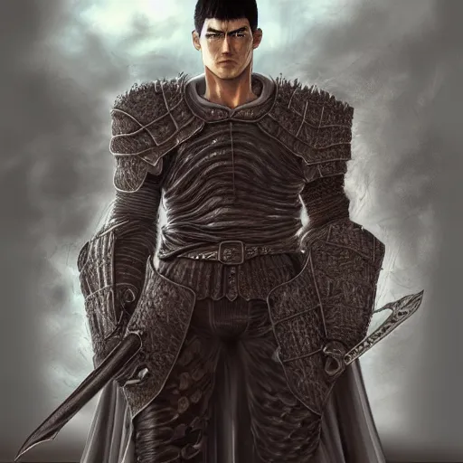 Image similar to portrait of guts from berserk,, extremely detailed, made by wlop and maxwell boas