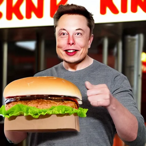 Image similar to elon musk as a burger king, hd photo