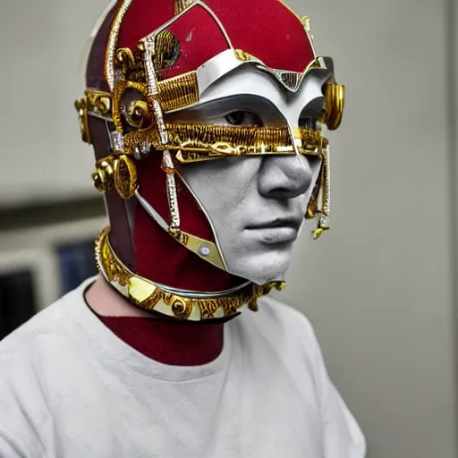 Image similar to a beautiful cyborg made of catholic symbols ceremonial maske