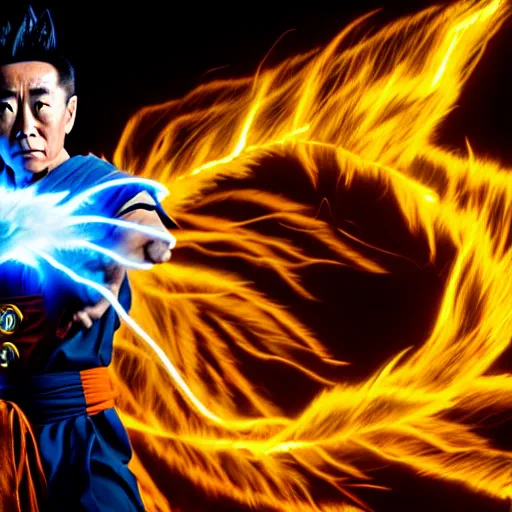 Prompt: uhd candid photo of cosmic jet li as a super sayian powering up, glowing, global illumination, studio lighting, radiant light, hyperdetailed, correct face, elaborate intricate costume. photo by annie leibowitz