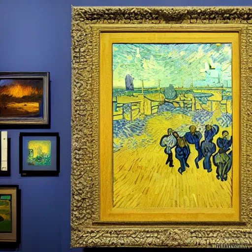 Prompt: modern, experimental art installation based on van gogh, in a museum, photo, art magazine