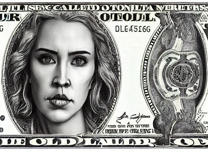 Image similar to reylo kissing, dollar bill!!!