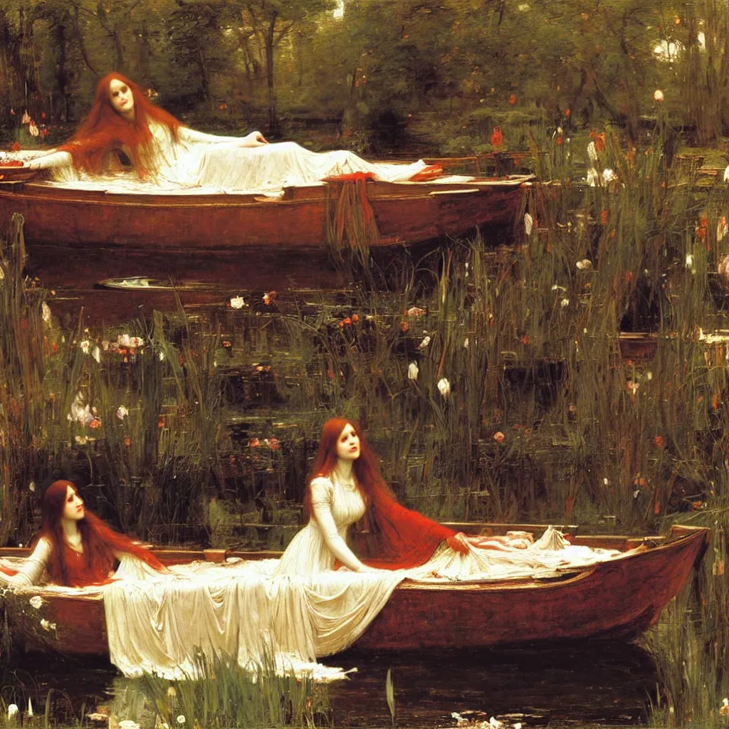 Prompt: the lady of shalott by john william waterhouse,