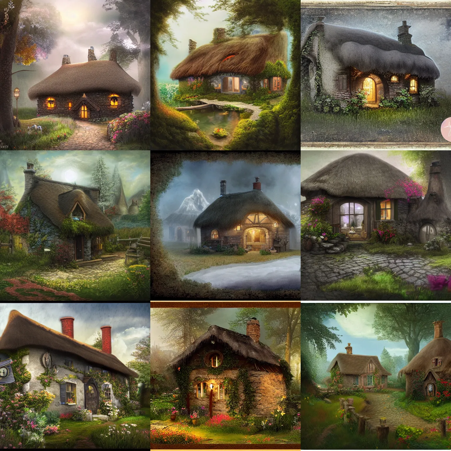 Prompt: detailed matte painting of a magical cottage