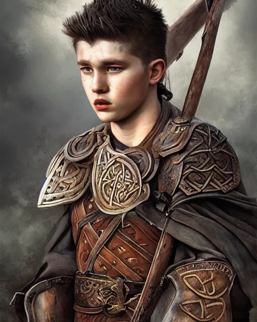 Prompt: portrait of a handsome young celtic warrior, art by lixin yin and denys tsiperko and bogdan rezunenko, hyperrealism, fantasy art