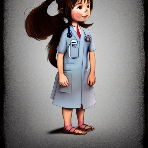 Image similar to a little girl [ as a veterinarian doctor ]!!, [ digital art ]!!, trending on artstation, [ golden ratio ]!!, centered!!