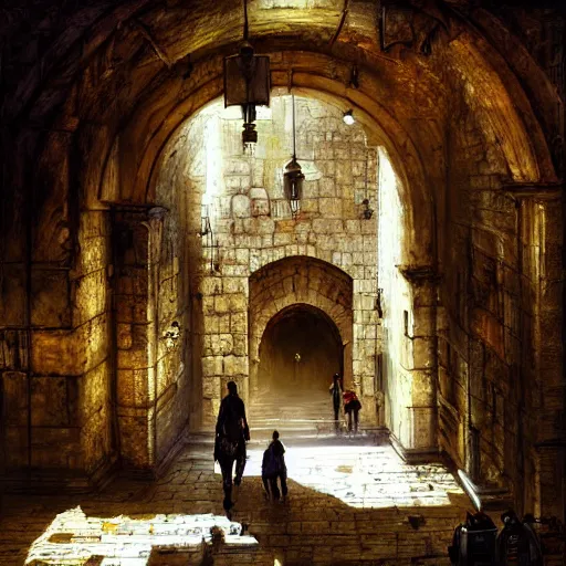 Prompt: the old city of jerusalem by raymond swanland, highly detailed, bright tones