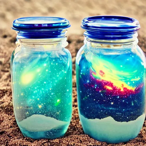 Image similar to galaxies contained in a jar on the beach