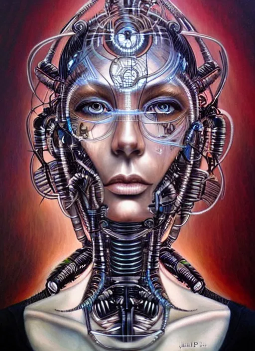 Prompt: biopunk cyborg portrait by julie bell, intricate biopunk patterns, detailed!, very sharp!!!