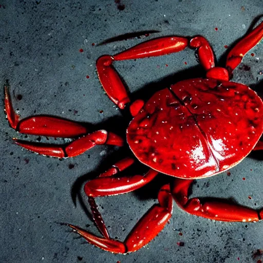 Image similar to big budget horror movie about a blood splattered crab