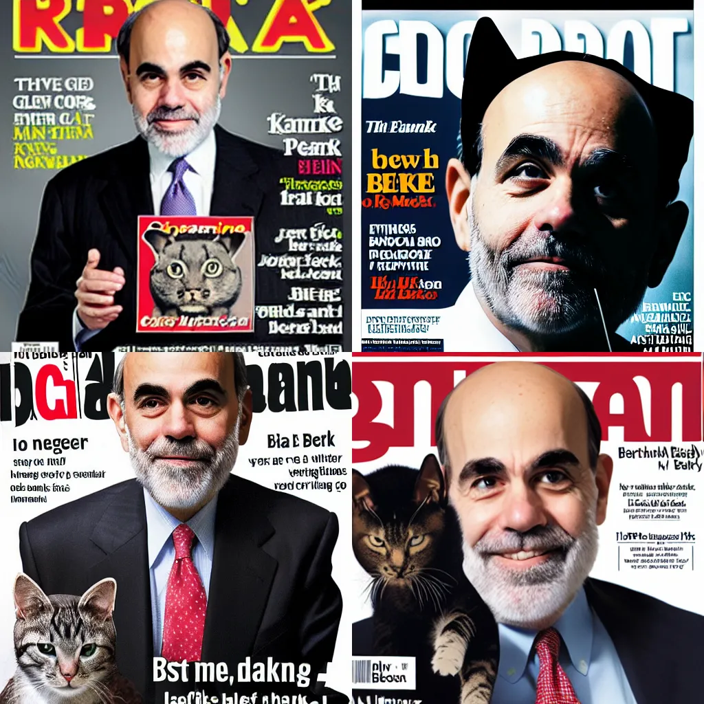 Prompt: Ben Bernanke with cat ears, magazine cover photography