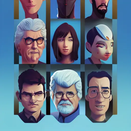 Image similar to face icon stylized minimalist george lucas, loftis, cory behance hd by jesper ejsing, by rhads, makoto shinkai and lois van baarle, ilya kuvshinov, rossdraws global illumination