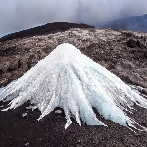 Prompt: volcano eruption made out of ice