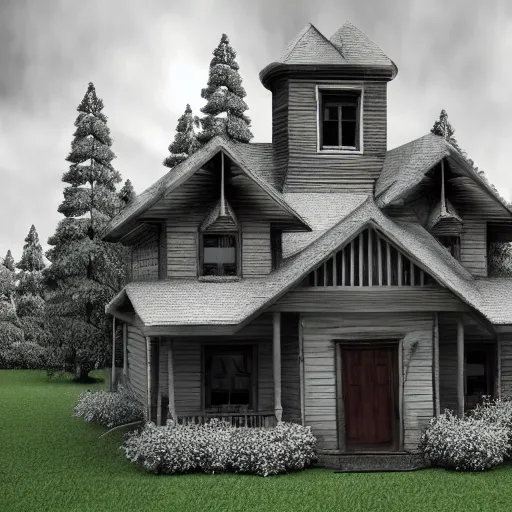 Image similar to scary fear horror highly detailed fog house foster render unreal