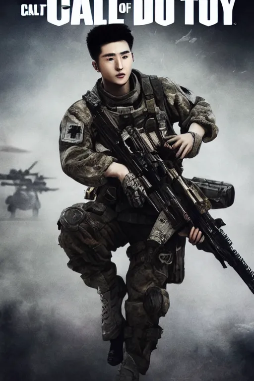 Prompt: cai xukun in call of duty warzone, poster, detailed