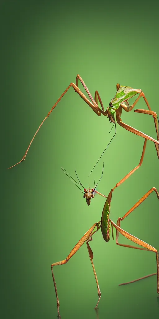 Prompt: praying mantis, blurred environment background, sharp focus, digital art, concept art, post processed, dynamic lighting