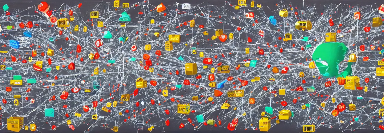 Prompt: a beautiful painting of supply chain attack in world web, hd - h 5 0 0