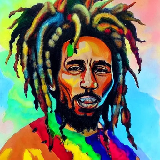 Prompt: a beautiful painting of a bob Marley sheep, Rastafarian, dreadlocks