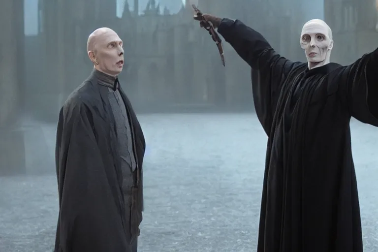 Prompt: film still of Steve Buscemi as Lord Voldemort in Harry Potter movie