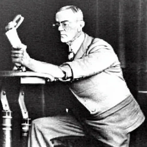 Prompt: Woodrow Wilson Pumping Iron