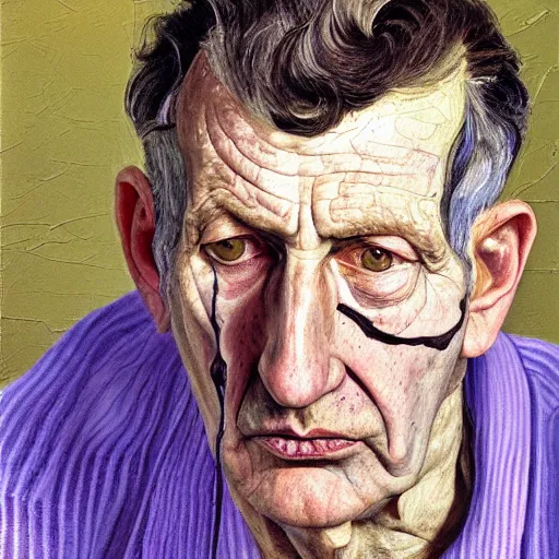 Prompt: high quality high detail painting by lucian freud, hd, old face with purple scars