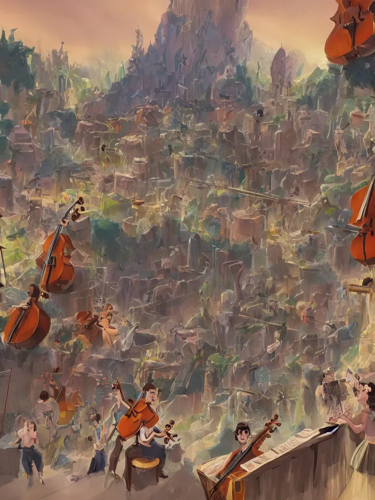 Image similar to orchestra by disney concept artists, blunt borders, rule of thirds