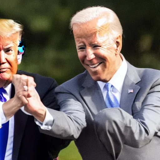 Image similar to donald trump karate chopping joe biden in the face on the white house lawn, detailed