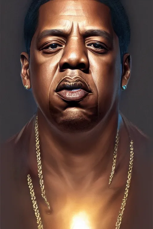 Image similar to ultra realistic illustration, jay - z, staring directly into camera, intricate, elegant, highly detailed, digital painting, artstation, concept art, smooth, sharp focus, illustration, art by artgerm and greg rutkowski and alphonse mucha