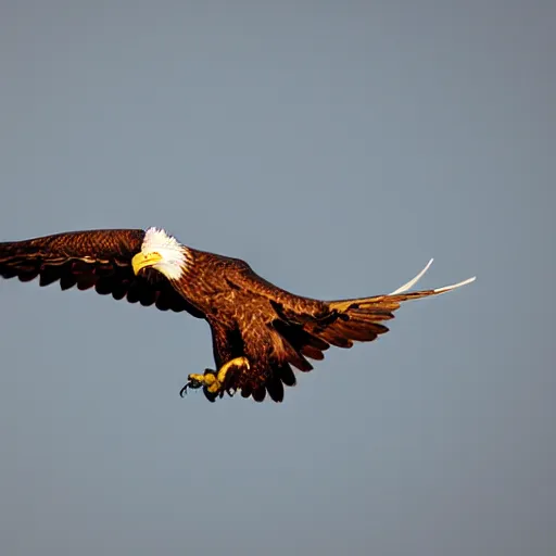 Prompt: Eagle flying in the sky with lightning trailing it