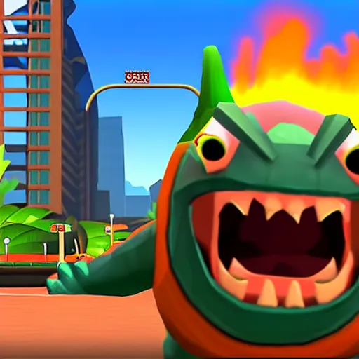 Image similar to Godzilla as a playable skin in Subway Surfers