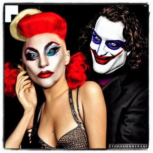 Image similar to mimmo rottela as skinny joaquin phoenix joker and lady gaga as harley queen