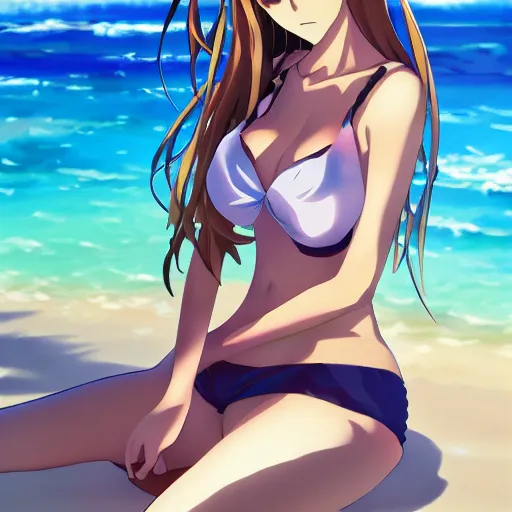 Image similar to sultry anime girl at the beach, key anime visual, portrait, pixiv