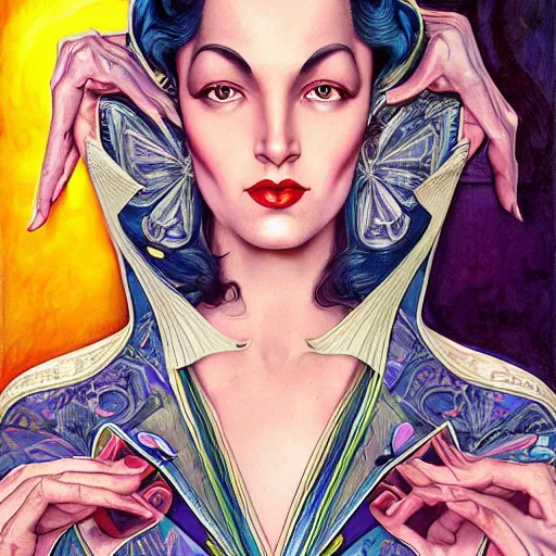 Image similar to an art nouveau, ( streamline moderne ), multi - ethnic and multi - racial portrait in the style of anna dittmann and donato giancola and virgil finlay. very large, clear, expressive, and intelligent eyes. symmetrical, centered, ultrasharp focus, dramatic lighting, photorealistic digital matte painting, intricate ultra detailed background.